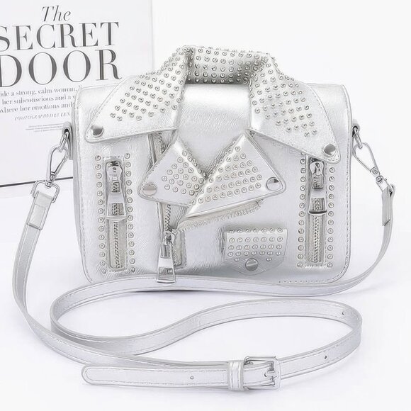 Faux Leather Metal Studded Jacket Clutch - Picture 1 of 5